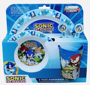 Set Pappa 5 Pezzi Sonic Piatti Bicchiere Posate Confezione Regalo - St40550
