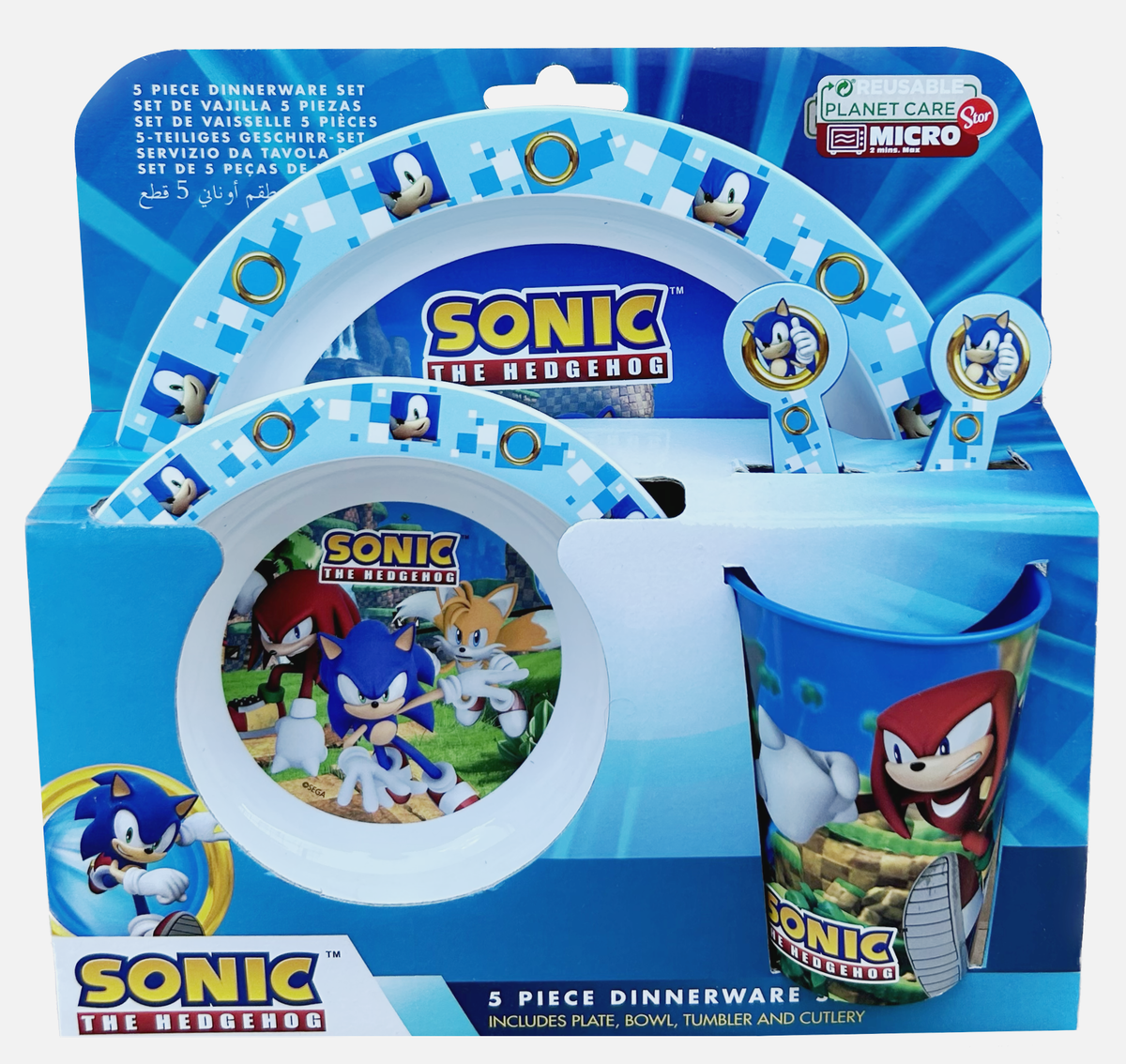 Set Pappa 5 Pezzi Sonic Piatti Bicchiere Posate Confezione Regalo - St40550