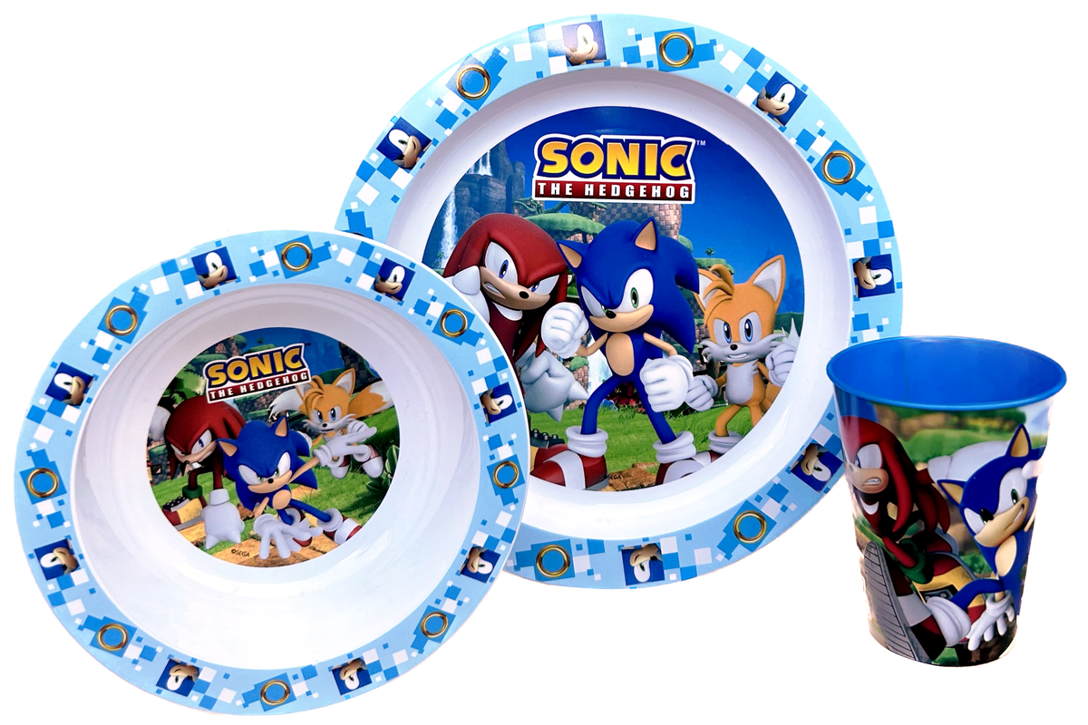 Set Pappa 5 Pezzi Sonic Piatti Bicchiere Posate Confezione Regalo - St40550