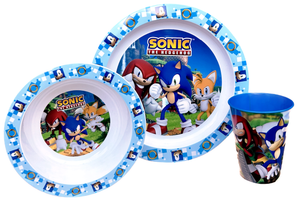 Set Pappa 5 Pezzi Sonic Piatti Bicchiere Posate Confezione Regalo - St40550