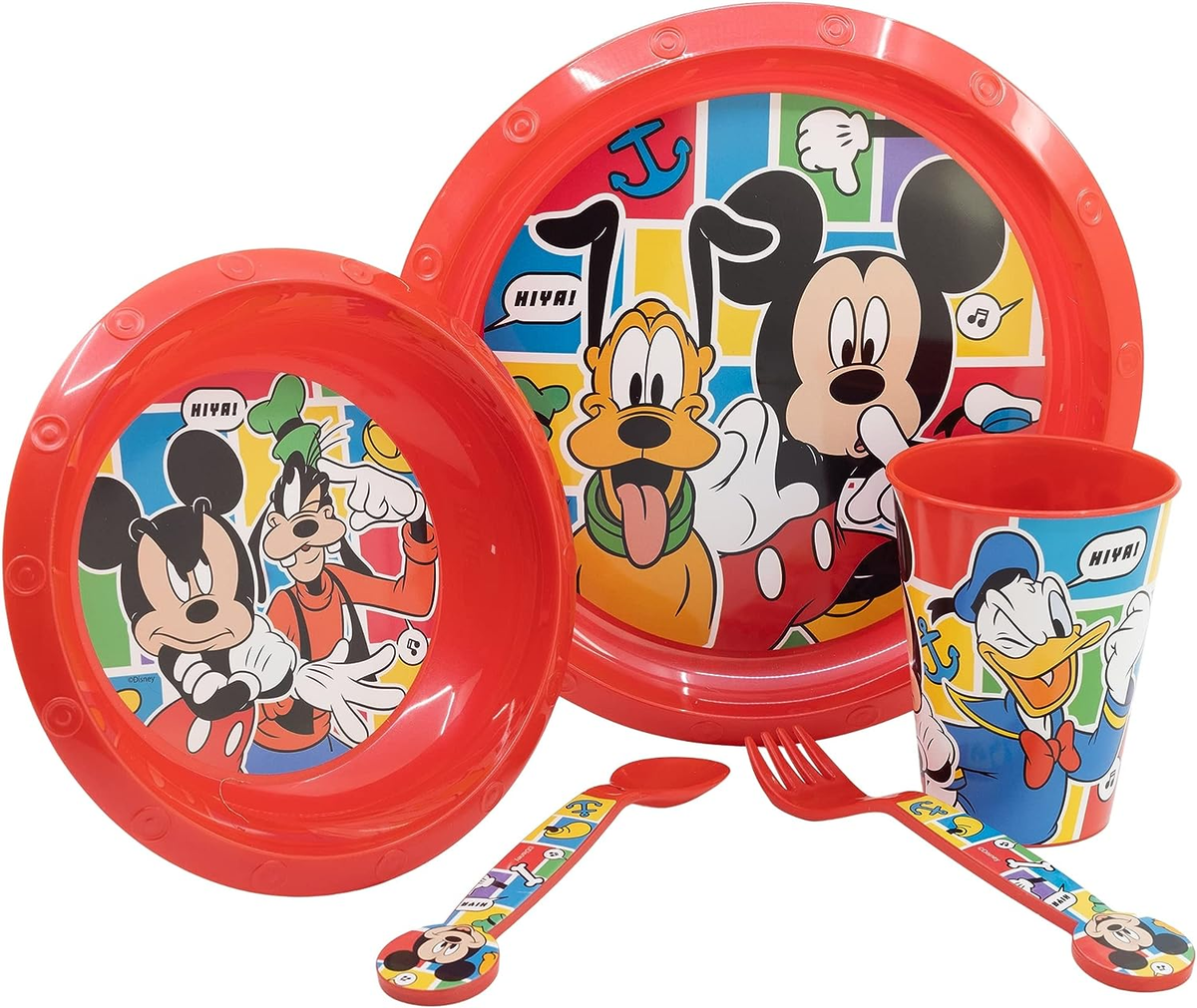 Set Pappa 5 Pezzi Topolino DISNEY Piatti Bicchiere Posate Confezione Regalo - St74315