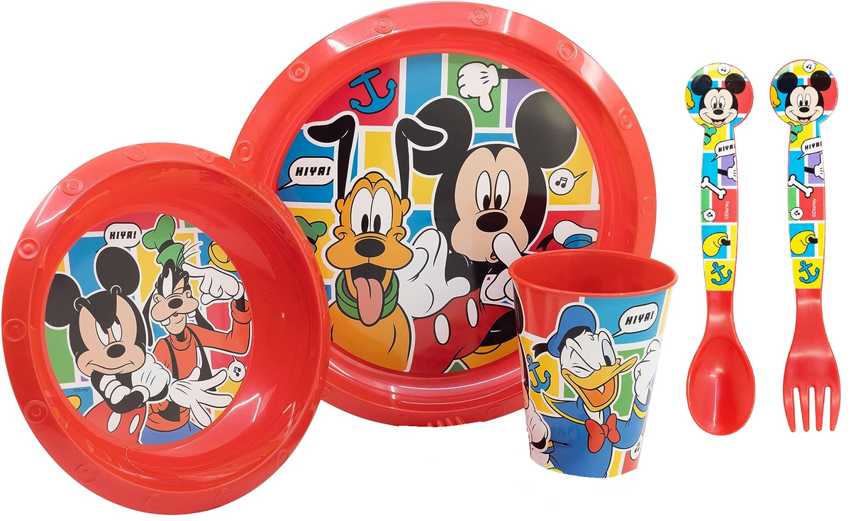 Set Pappa 5 Pezzi Topolino DISNEY Piatti Bicchiere Posate Confezione Regalo - St74315
