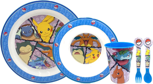 Set Pappa 5 Pezzi Pikachu Pokemom Piatti Bicchiere Posate Confezione Regalo - St08010