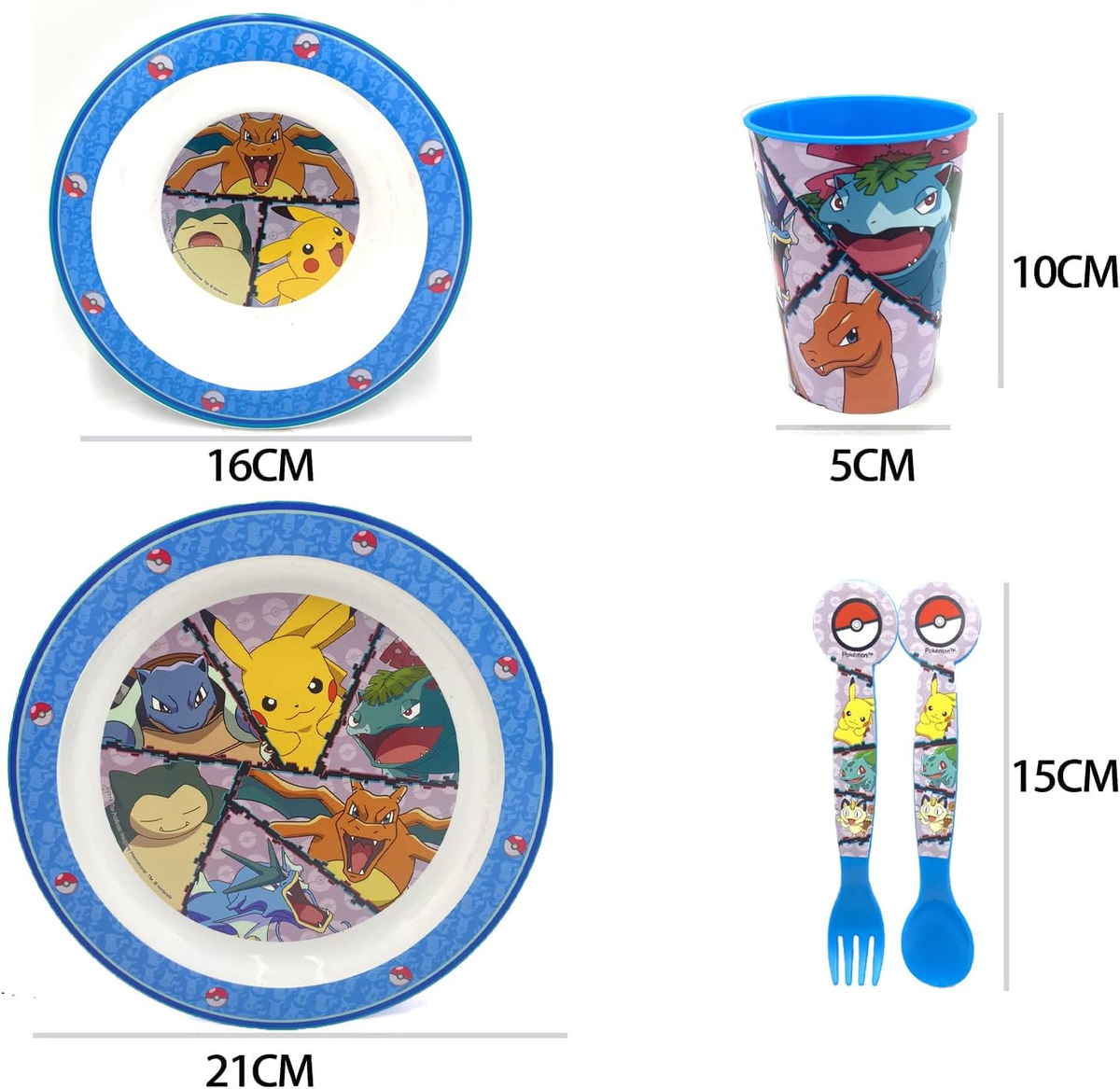 Set Pappa 5 Pezzi Pikachu Pokemom Piatti Bicchiere Posate Confezione Regalo - St08010