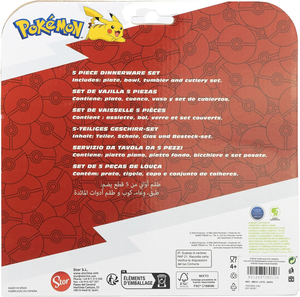 Set Pappa 5 Pezzi Pikachu Pokemom Piatti Bicchiere Posate Confezione Regalo - St08010