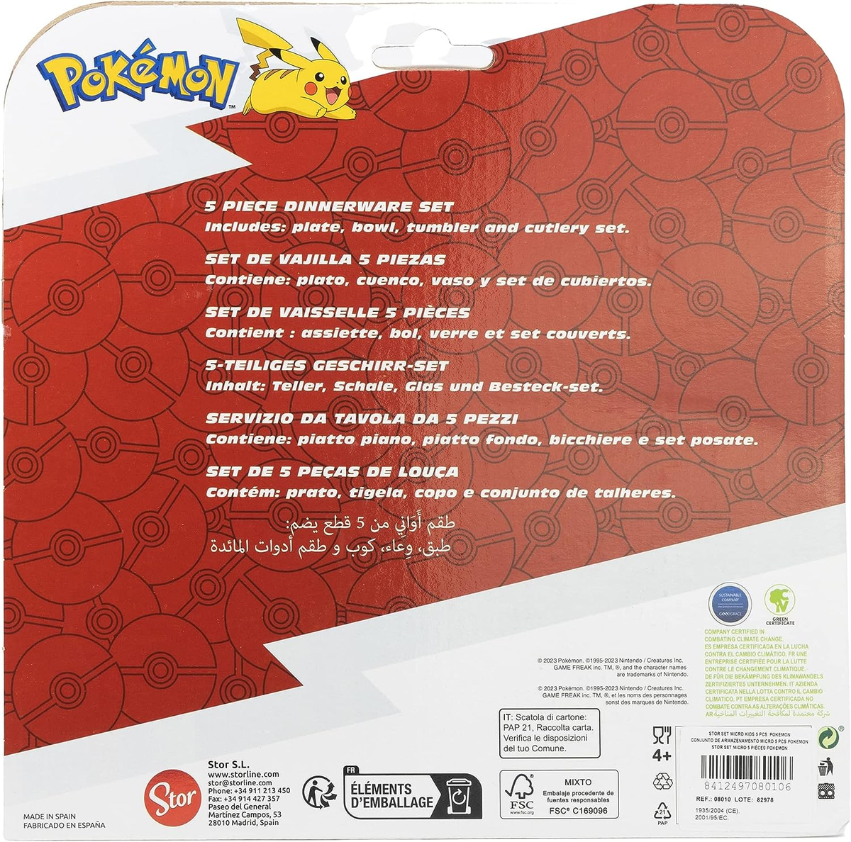 Set Pappa 5 Pezzi Pikachu Pokemom Piatti Bicchiere Posate Confezione Regalo - St08010