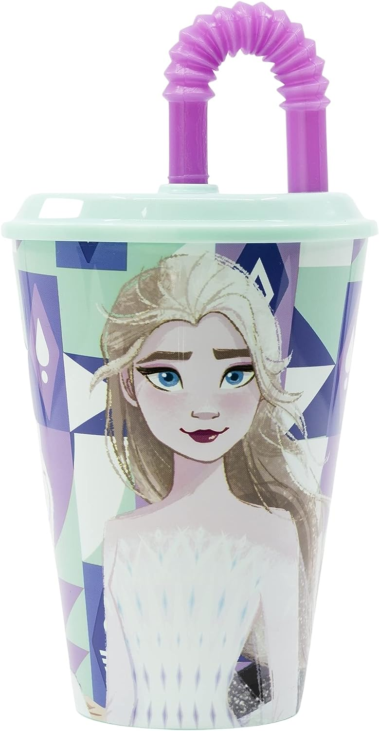 Set Bicchiere con Cannuccia e Portamerenda Frozen DISNEY 2 Pezzi in Plastica Riutilizzabile Bpa Free