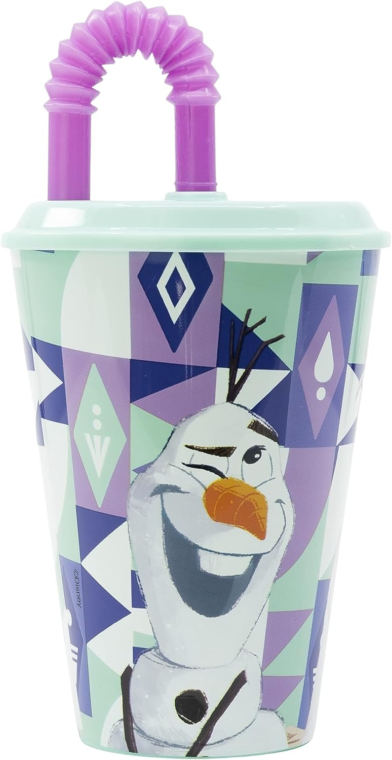 Set Bicchiere con Cannuccia e Portamerenda Frozen DISNEY 2 Pezzi in Plastica Riutilizzabile Bpa Free