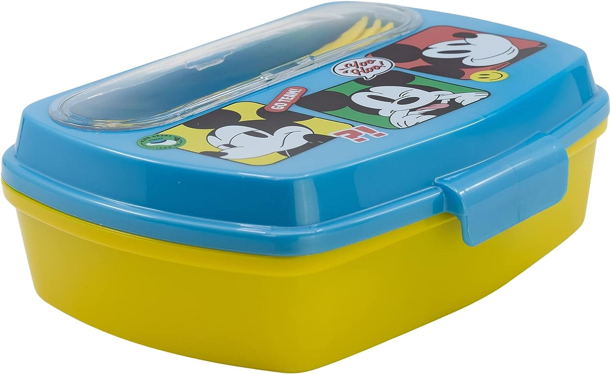 Portamerenda con Posate Topolino DISNEY Forchetta e Cucchiaio Contenitore Portapranzo - St74309