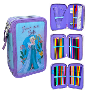 Astuccio Scuola 3d Frozen DISNEY Multiscomparto 3 Zip Portacolori Pennarelli Giotto - Fr0832