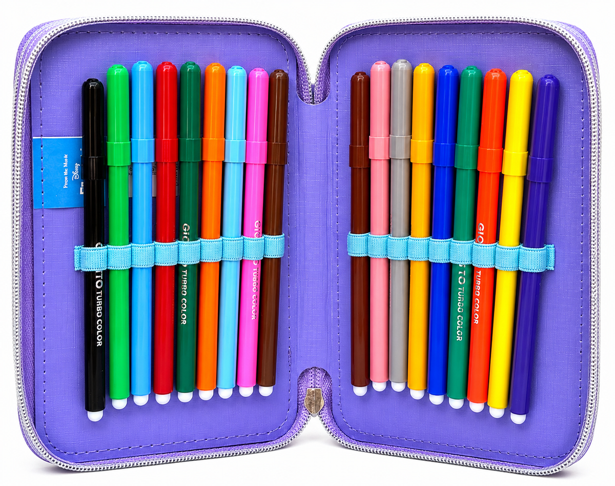 Astuccio Scuola 3d Frozen DISNEY Multiscomparto 3 Zip Portacolori Pennarelli Giotto - Fr0832