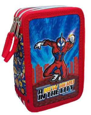 Astuccio Scuola 3d Masked Man Supereroe  Multiscomparto 3 Zip Portacolori Pennarelli Giotto - Hr0832