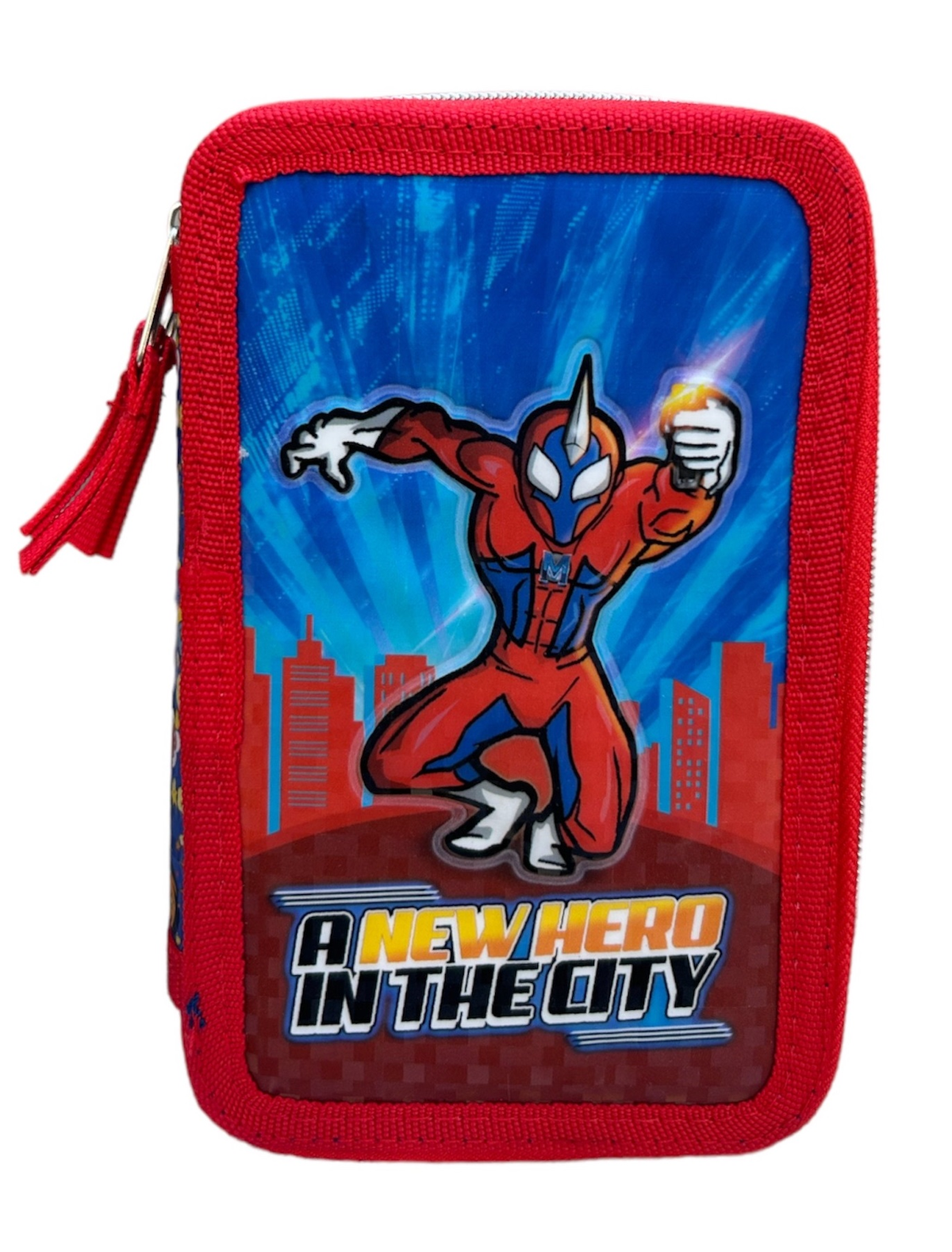 Astuccio Scuola 3d Masked Man Supereroe  Multiscomparto 3 Zip Portacolori Pennarelli Giotto - Hr0832