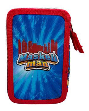 Astuccio Scuola 3d Masked Man Supereroe  Multiscomparto 3 Zip Portacolori Pennarelli Giotto - Hr0832