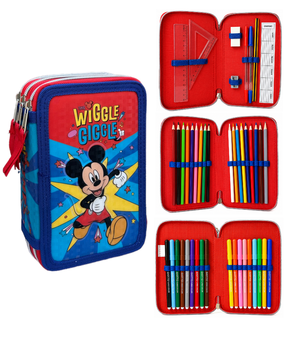 Astuccio Scuola 3d Topolino DISNEY Multiscomparto 3 Zip Portacolori Pennarelli Giotto - Mic0832