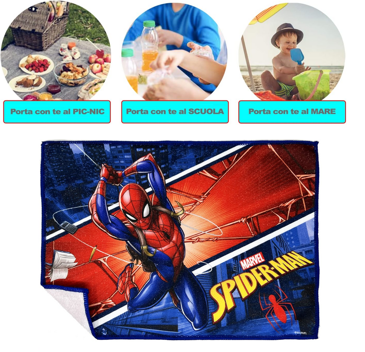 Tovaglietta Magica Spiderman MARVEL in Tessuto da Colazione Pranzo Cm.40x30 - Sp0864
