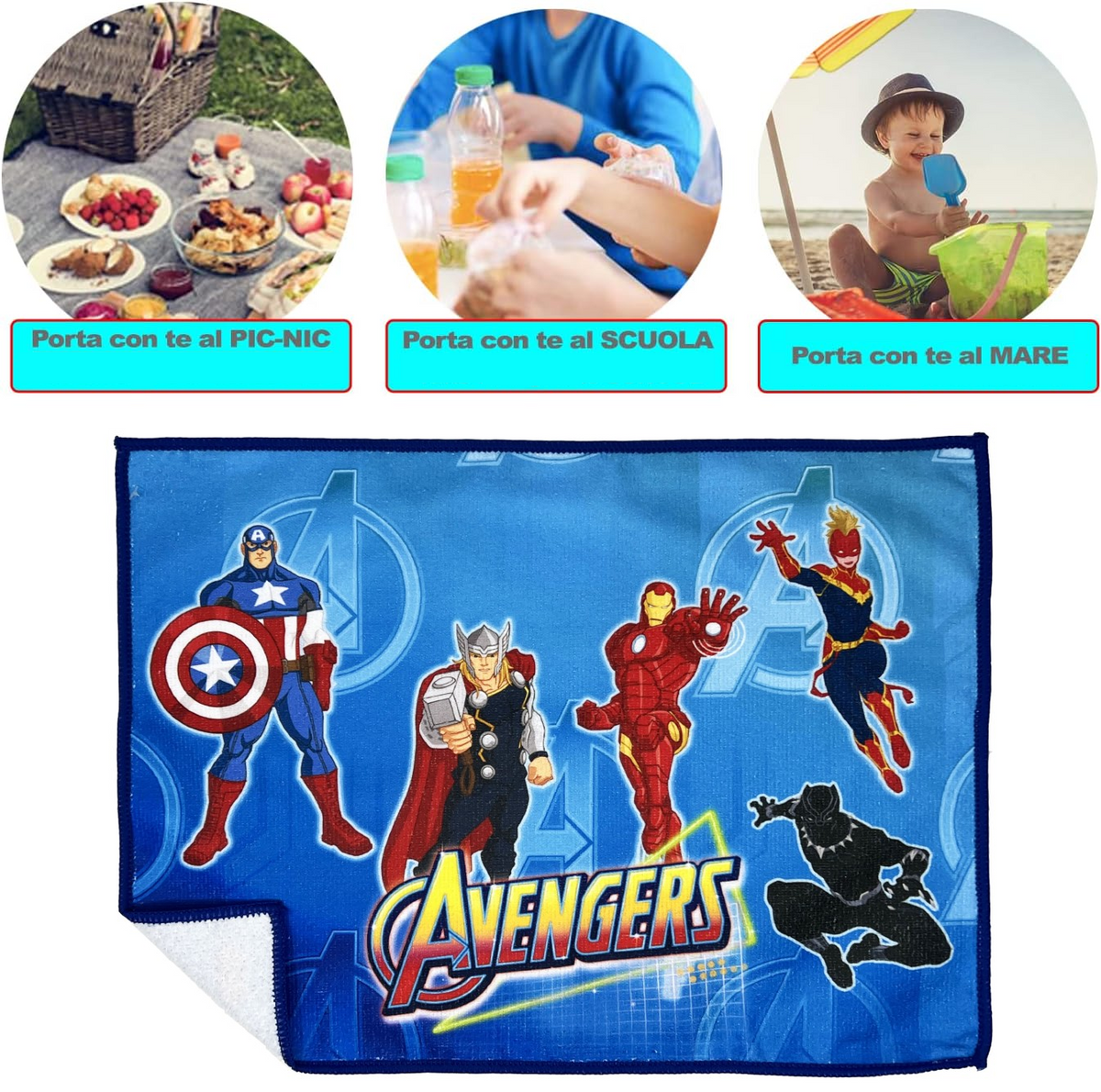 Tovaglietta Magica Avengers MARVEL in Tessuto da Colazione Pranzo Cm.40x30 - Av0864