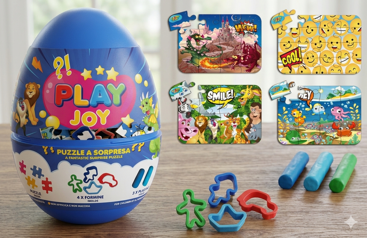 Uovo Sorpresa con Puzzle Formine e Plastilina Celeste - Pla0045