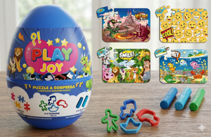 Uovo Sorpresa con Puzzle Formine e Plastilina Celeste - Pla0045