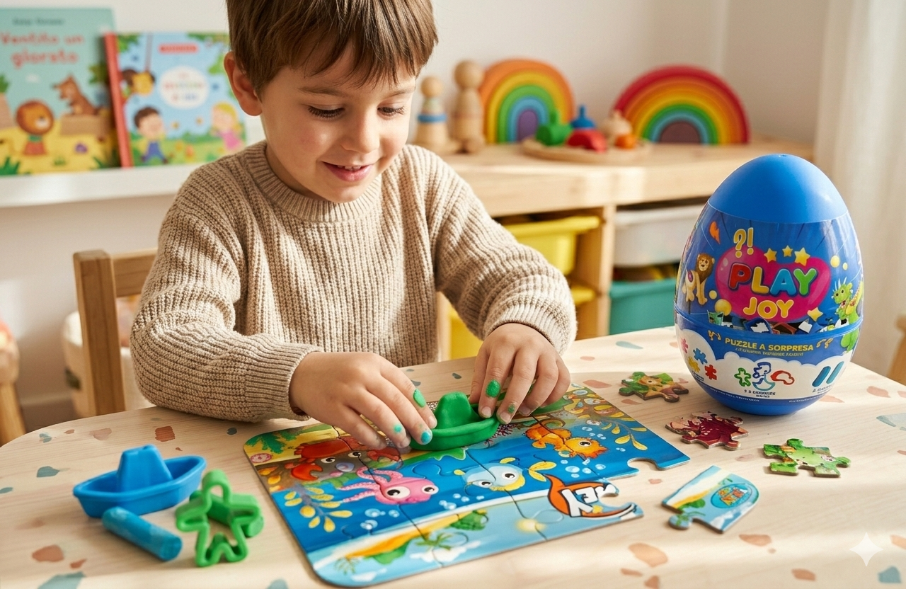 Uovo Sorpresa con Puzzle Formine e Plastilina Celeste - Pla0045