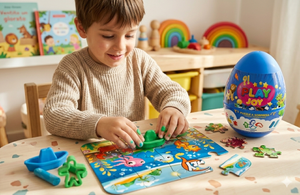 Uovo Sorpresa con Puzzle Formine e Plastilina Celeste - Pla0045
