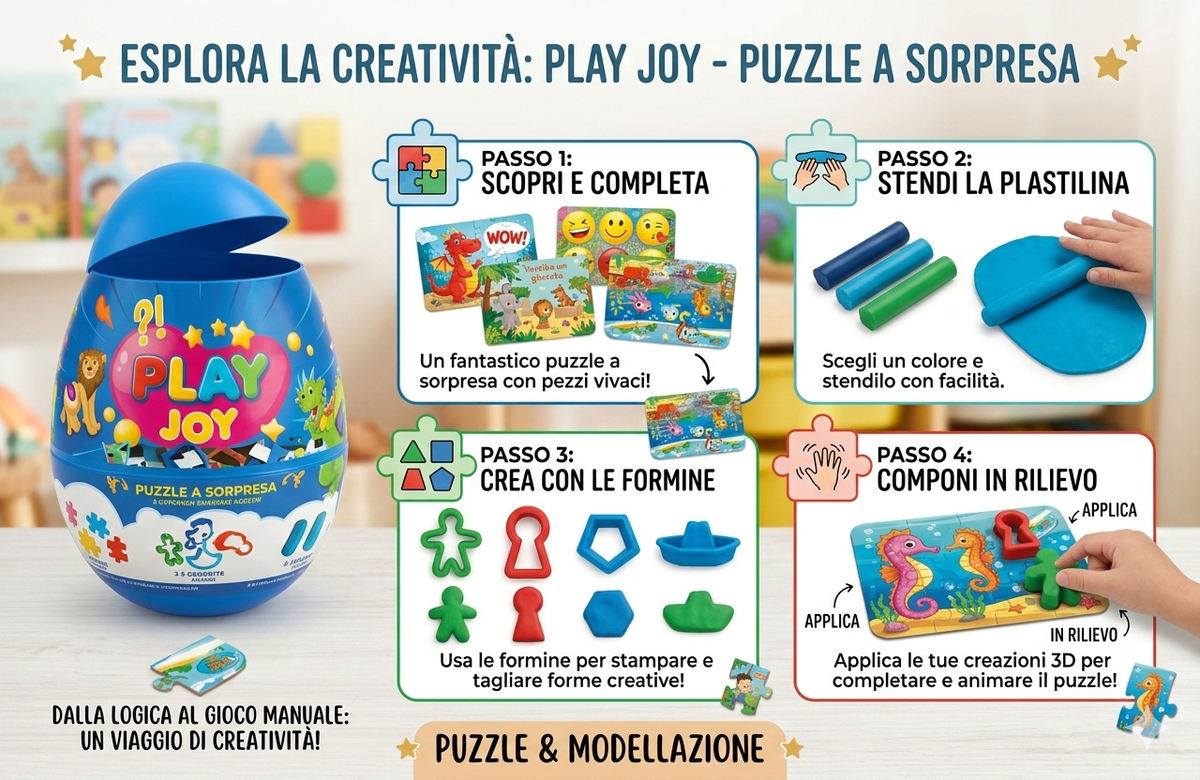 Uovo Sorpresa con Puzzle Formine e Plastilina Celeste - Pla0045