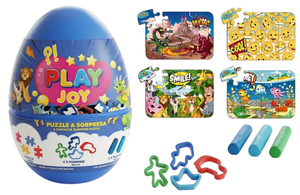 Uovo Sorpresa con Puzzle Formine e Plastilina Celeste - Pla0045