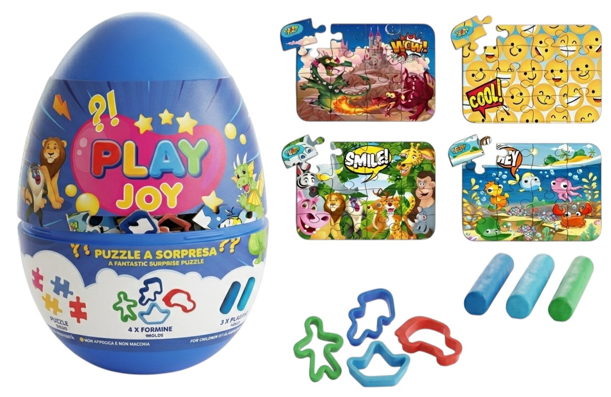 Uovo Sorpresa con Puzzle Formine e Plastilina Celeste - Pla0045