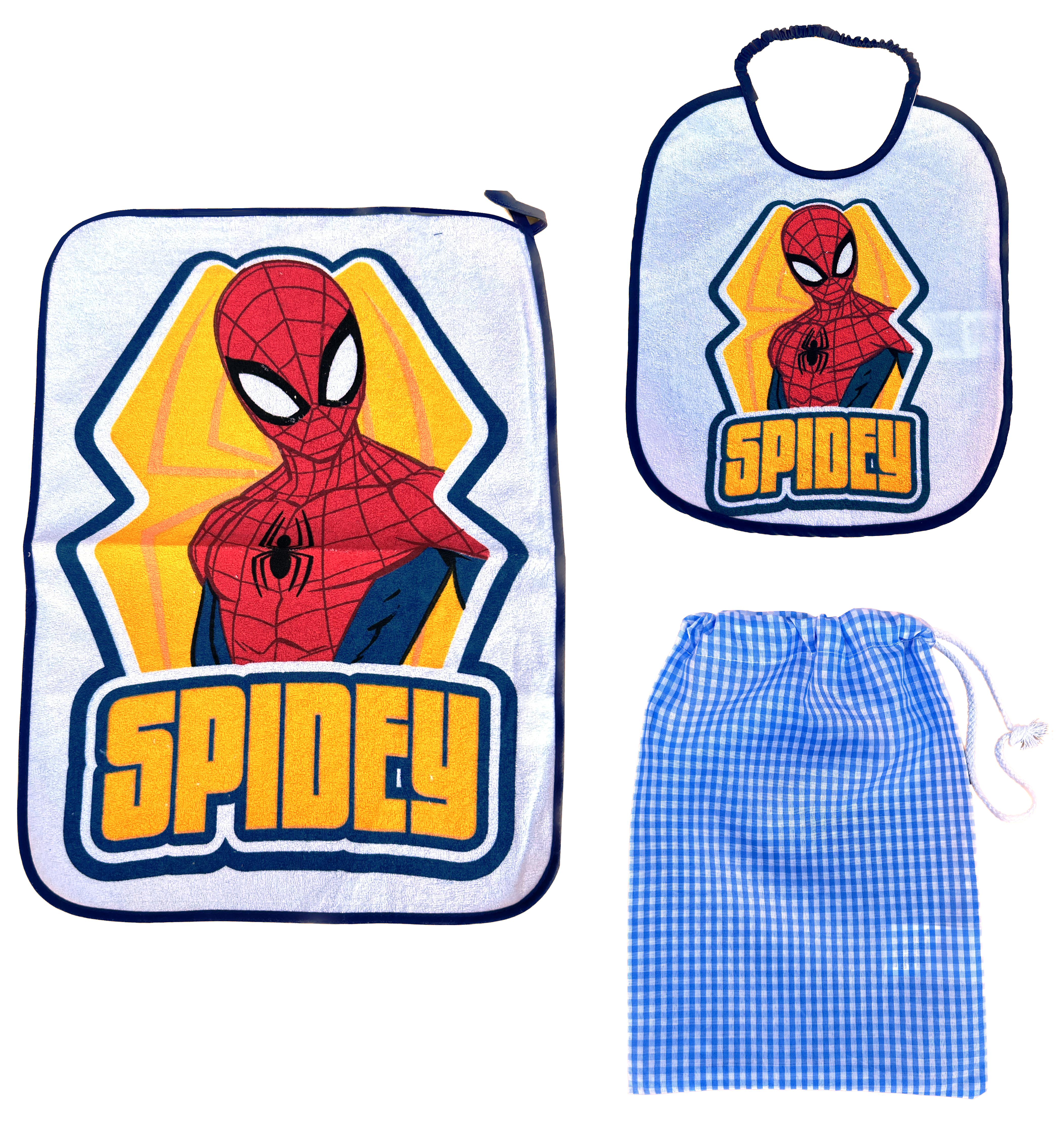 Set Asilo 3 Pezzi Spiderman MARVEL Bavetta con Elastico Tovaglietta Sacca - Spi0940