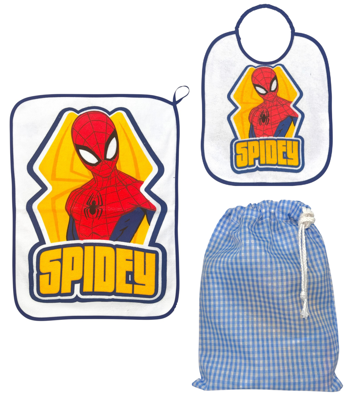Set Asilo 3 Pezzi Spiderman MARVEL Bavetta con Elastico Tovaglietta Sacca - Spi0940