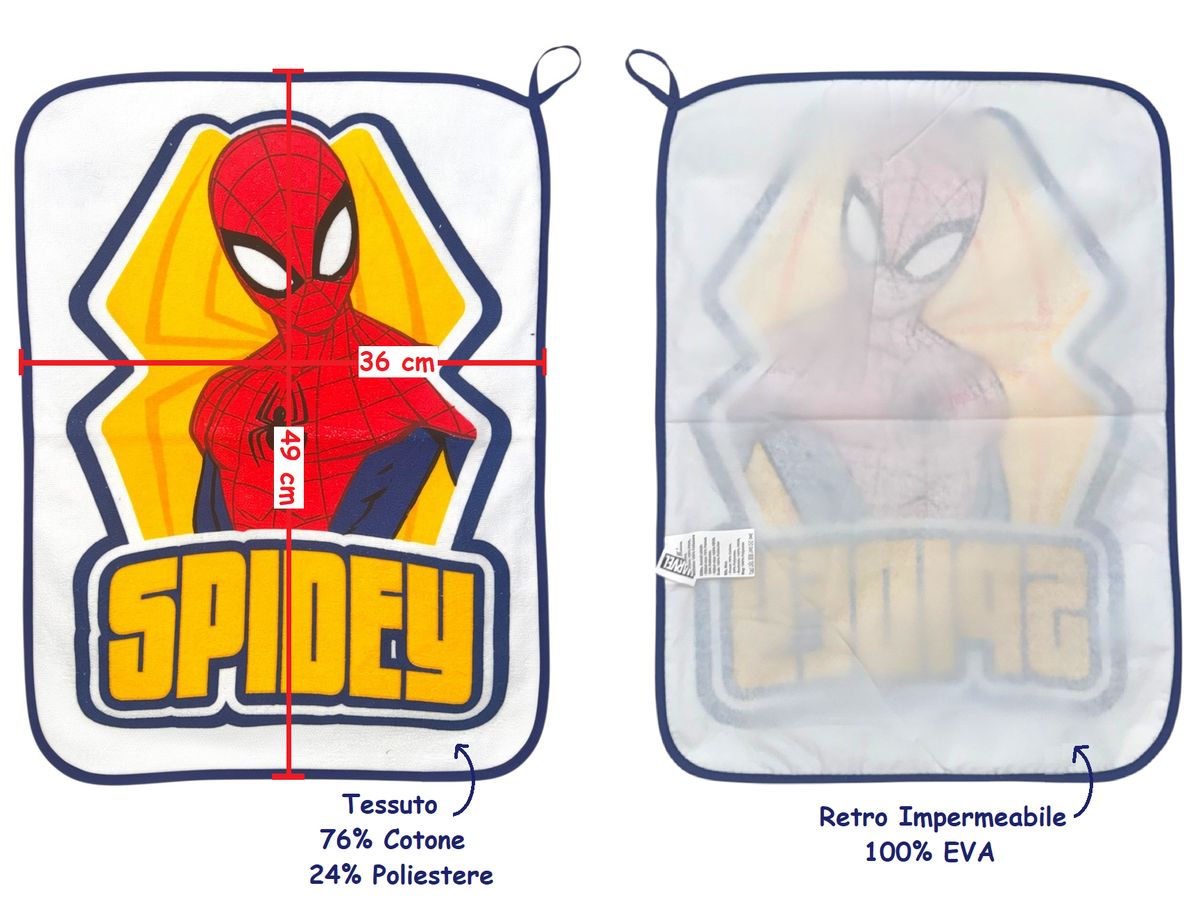 Set Asilo 3 Pezzi Spiderman MARVEL Bavetta con Elastico Tovaglietta Sacca - Spi0940