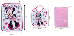 Set Asilo 3 Pezzi Minnie DISNEY Bavetta con Elastico Tovaglietta Sacca - Min0941