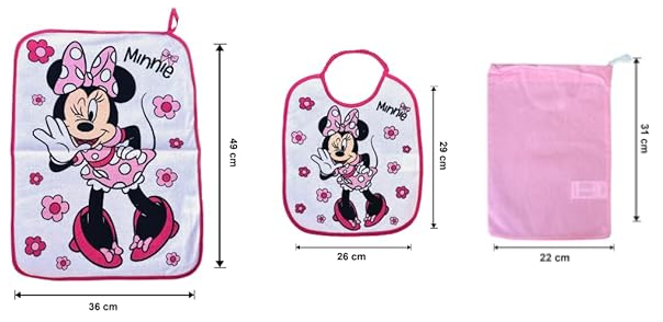 Set Asilo 3 Pezzi Minnie DISNEY Bavetta con Elastico Tovaglietta Sacca - Min0941