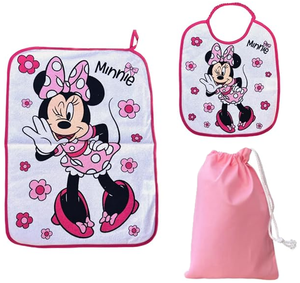 Set Asilo 3 Pezzi Minnie DISNEY Bavetta con Elastico Tovaglietta Sacca - Min0941
