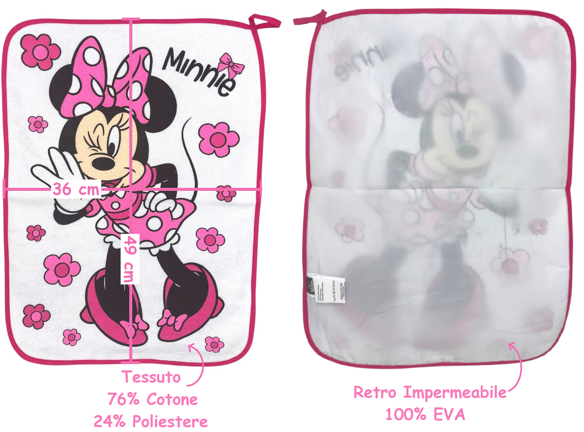 Set Asilo 3 Pezzi Minnie DISNEY Bavetta con Elastico Tovaglietta Sacca - Min0941