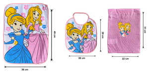 Set Asilo 3 Pezzi Principesse DISNEY Bavetta con Elastico Tovaglietta Sacca - Pri1002