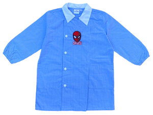 Grembiule Spiderman MARVEL Scuola Asilo Ricamato Quadretti Celeste Cotone - Spm0498