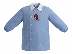 Grembiule Spiderman MARVEL Scuola Asilo Ricamato Quadretti Celeste Cotone - Spm0498