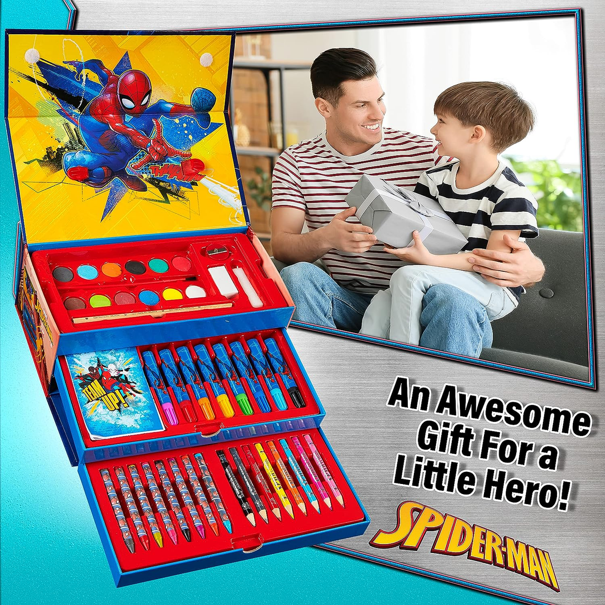 Colori Spiderman MARVEL Uomo Ragno Pennarelli Acquerelli e Pastelli con Cassetti
