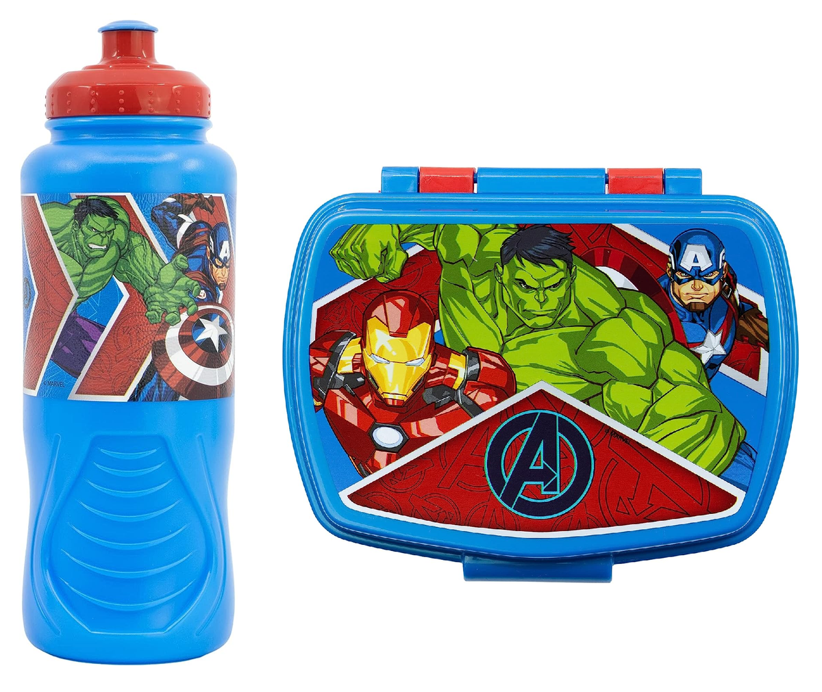 Set Borraccia e Portamerenda Avengers MARVEL 2 Pezzi in Plastica Riutilizzabile Bpa Free