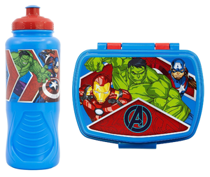 Set Borraccia e Portamerenda Avengers MARVEL 2 Pezzi in Plastica Riutilizzabile Bpa Free