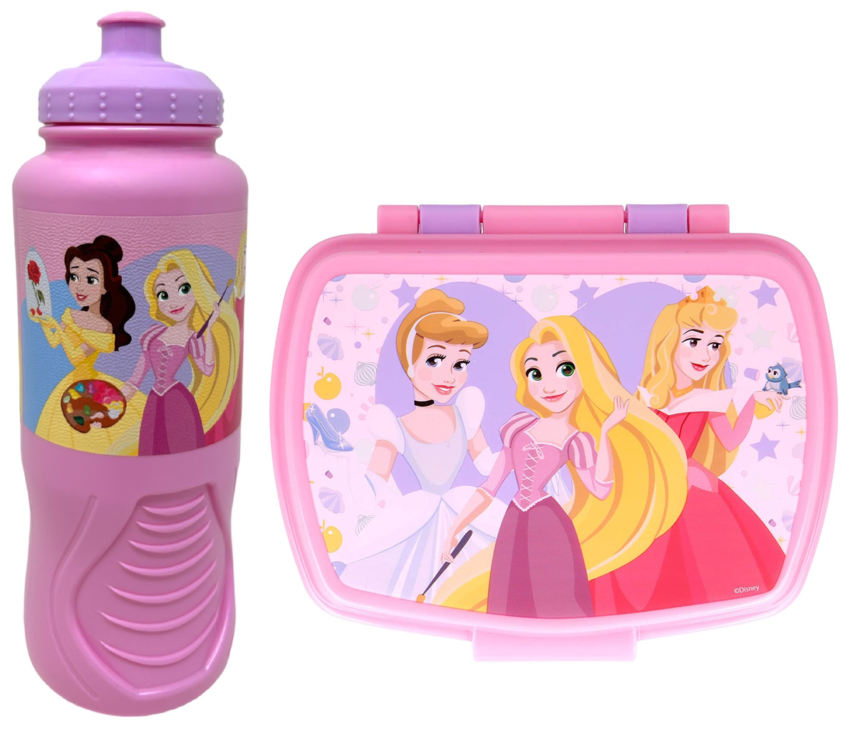 Set Borraccia e Portamerenda Principesse DISNEY 2 Pezzi in Plastica Riutilizzabile Bpa Free