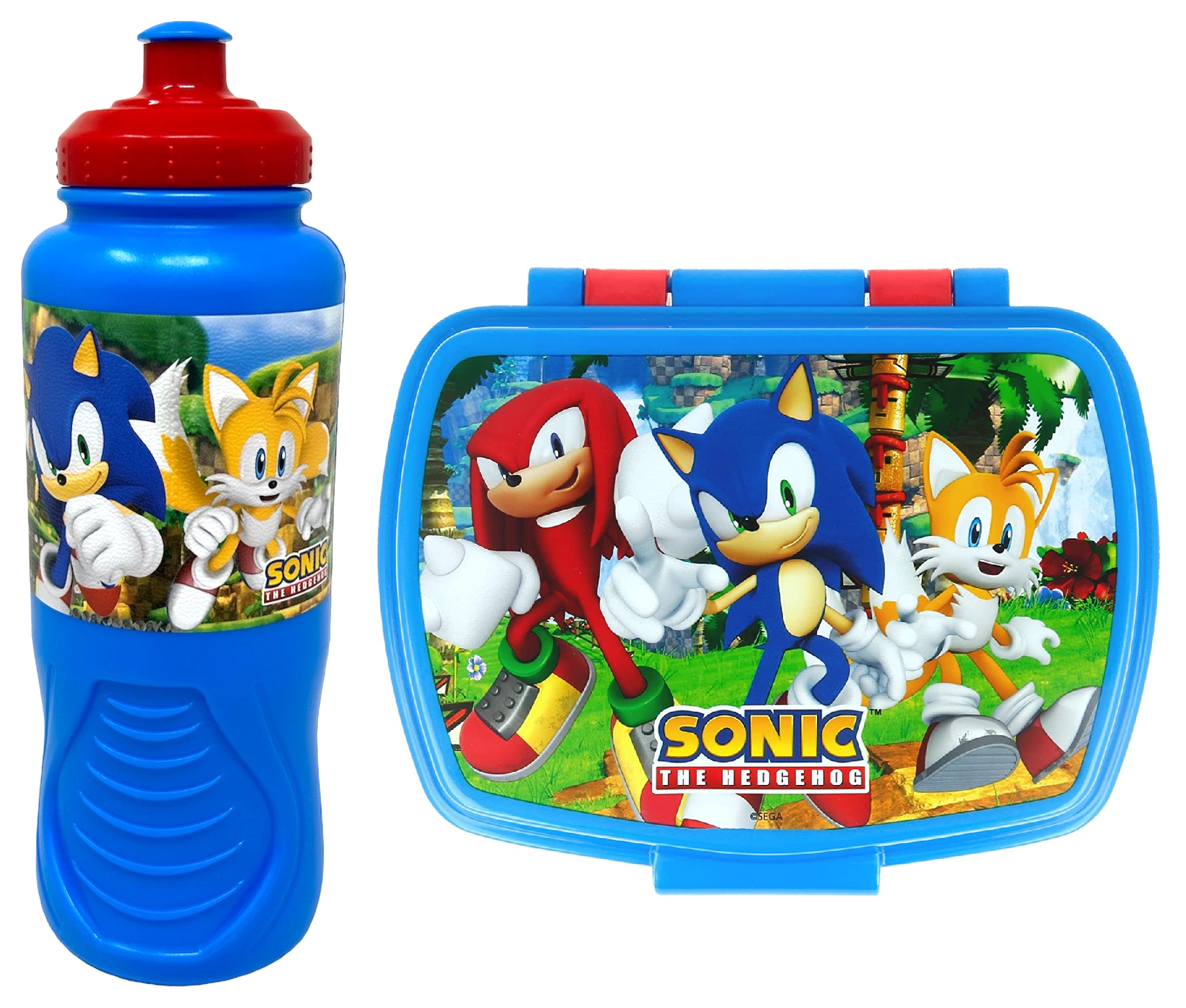 Set Borraccia e Portamerenda Sonic 2 Pezzi in Plastica Riutilizzabile Bpa Free