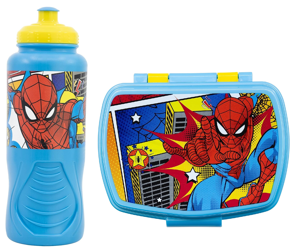 Set Borraccia e Portamerenda Spiderman MARVEL 2 Pezzi in Plastica Riutilizzabile Bpa Free