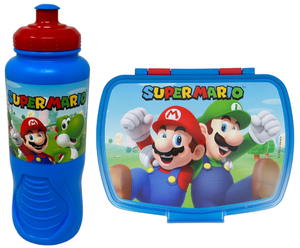Set Borraccia e Portamerenda Super Mario 2 Pezzi in Plastica Riutilizzabile Bpa Free