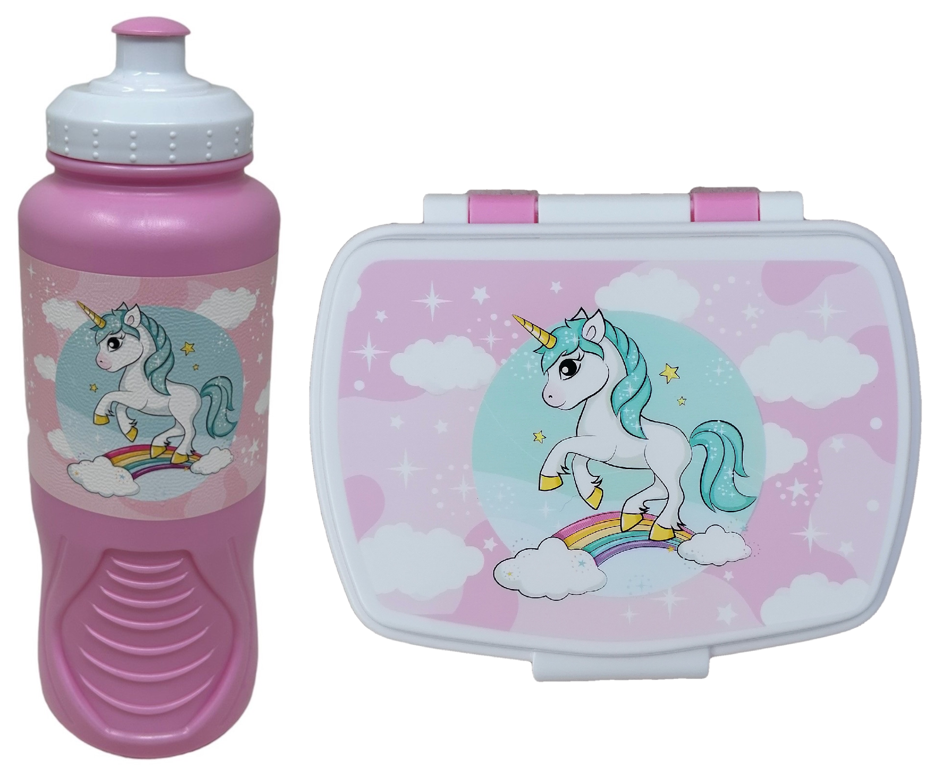 Set Borraccia e Portamerenda Unicorno 2 Pezzi in Plastica Riutilizzabile Bpa Free