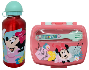 Set Borraccia in Alluminio e Portamerenda con Posate Minnie DISNEY 2 Pezzi Bpa Free