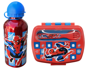 Set Borraccia in Alluminio e Portamerenda con Posate Spiderman MARVEL 2 Pezzi Bpa Free