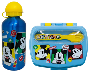 Set Borraccia in Alluminio e Portamerenda con Posate Topolino DISNEY 2 Pezzi Bpa Free