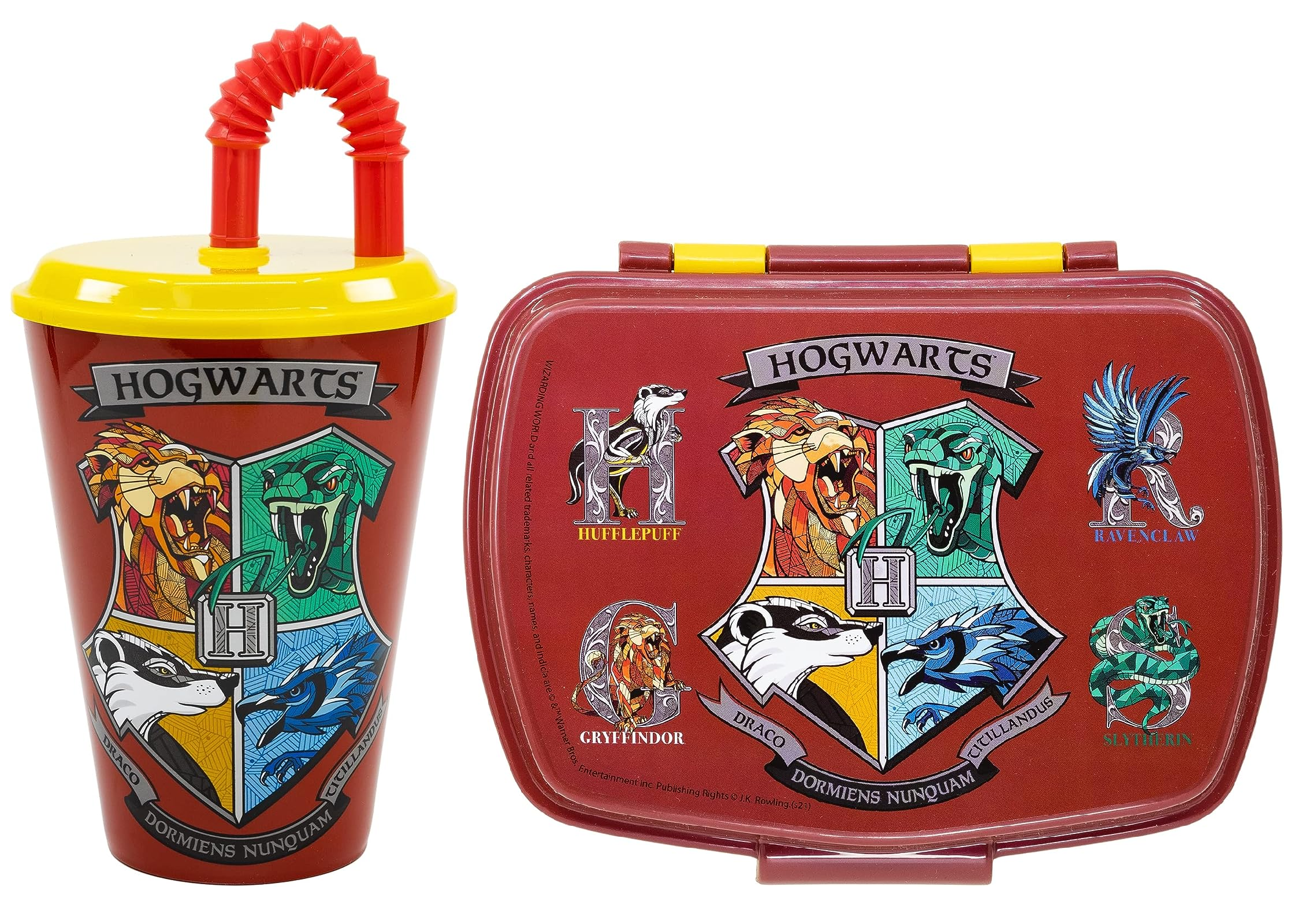 Set Bicchiere con Cannuccia e Portamerenda Harry Potter 2 Pezzi in Plastica Riutilizzabile Bpa Free